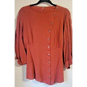 Free People Peasant Top Shirt Small Balloon Sleeves Burnt Orange Cottagecore